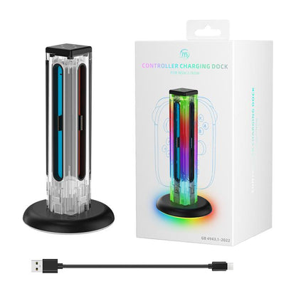 For Nintendo Switch 1 / 2 JYS NS2318 4 in 1 Game Controller Charging Dock with RGB Light(Transparent) - Charger & Power by JYS | Online Shopping UK | buy2fix