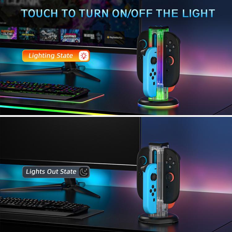 For Nintendo Switch 1 / 2 JYS NS2318 4 in 1 Game Controller Charging Dock with RGB Light(Transparent) - Charger & Power by JYS | Online Shopping UK | buy2fix