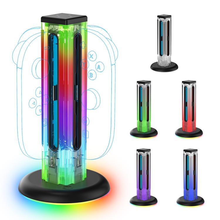 For Nintendo Switch 1 / 2 JYS NS2318 4 in 1 Game Controller Charging Dock with RGB Light(Transparent Black) - Charger & Power by JYS | Online Shopping UK | buy2fix