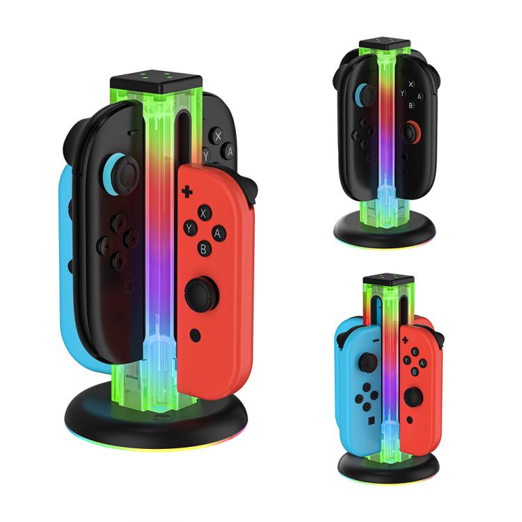 For Nintendo Switch 1 / 2 JYS NS2318 4 in 1 Game Controller Charging Dock with RGB Light(Transparent Black) - Charger & Power by JYS | Online Shopping UK | buy2fix