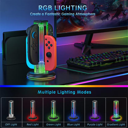 For Nintendo Switch 1 / 2 JYS NS2318 4 in 1 Game Controller Charging Dock with RGB Light(Transparent) - Charger & Power by JYS | Online Shopping UK | buy2fix