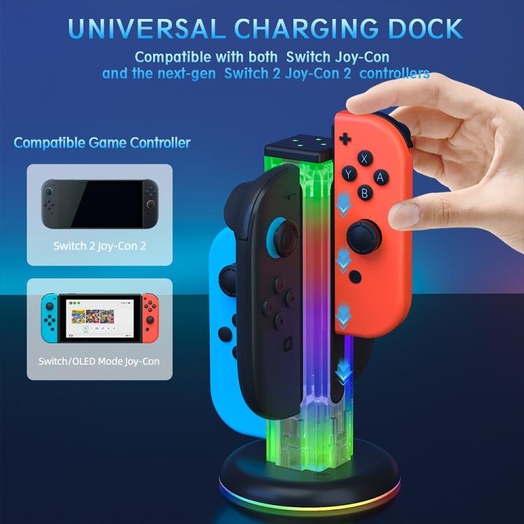 For Nintendo Switch 1 / 2 JYS NS2318 4 in 1 Game Controller Charging Dock with RGB Light(Transparent) - Charger & Power by JYS | Online Shopping UK | buy2fix