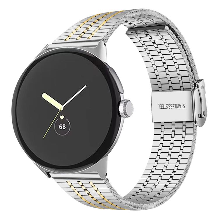 For Google Pixel Watch / Watch2 / Watch3 41mm xDfind Seven Beads Buckle Stainless Steel Watch Band(Silver Gold) - Watch Bands by xDfind | Online Shopping UK | buy2fix