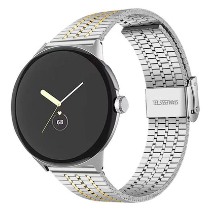 For Google Pixel Watch / Watch2 / Watch3 41mm xDfind Seven Beads Buckle Stainless Steel Watch Band(Silver Gold) - Watch Bands by xDfind | Online Shopping UK | buy2fix