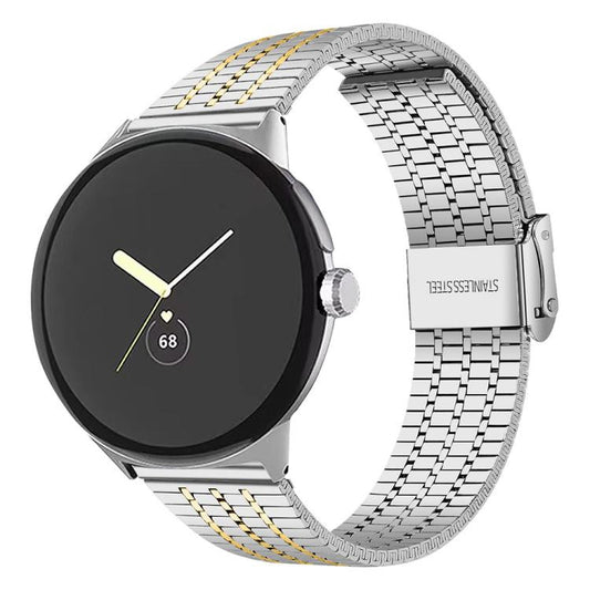 For Google Pixel Watch / Watch2 / Watch3 41mm xDfind Seven Beads Buckle Stainless Steel Watch Band(Silver Gold) - Watch Bands by xDfind | Online Shopping UK | buy2fix