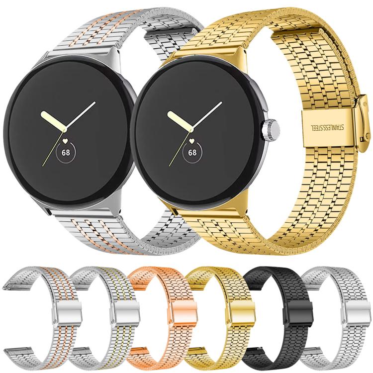 For Google Pixel Watch / Watch2 / Watch3 41mm xDfind Seven Beads Buckle Stainless Steel Watch Band(Silver Gold) - Watch Bands by xDfind | Online Shopping UK | buy2fix