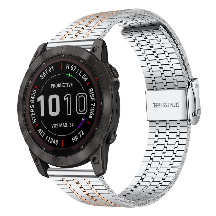 For Garmin Fenix 8 / 7X / 6X / 5X 26mm xDfind Seven Beads Buckle Stainless Steel Watch Band(Silver Rose Gold) - Watch Bands by xDfind | Online Shopping UK | buy2fix