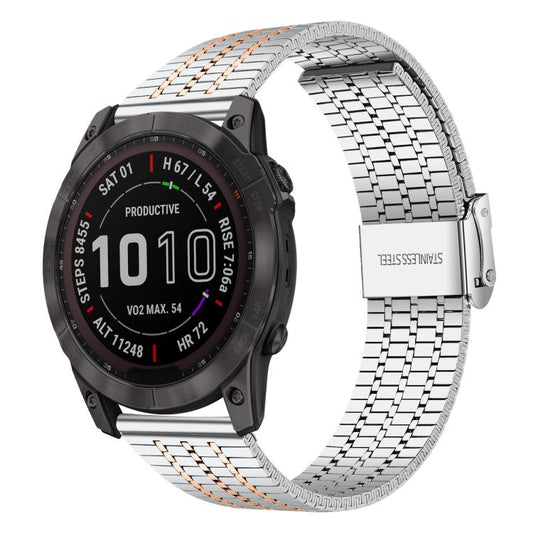 For Garmin Fenix 8 / 7X / 6X / 5X 26mm xDfind Seven Beads Buckle Stainless Steel Watch Band(Silver Rose Gold) - Watch Bands by xDfind | Online Shopping UK | buy2fix