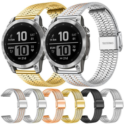 For Garmin Fenix 8 / 7X / 6X / 5X 26mm xDfind Seven Beads Buckle Stainless Steel Watch Band(Silver Rose Gold) - Watch Bands by xDfind | Online Shopping UK | buy2fix