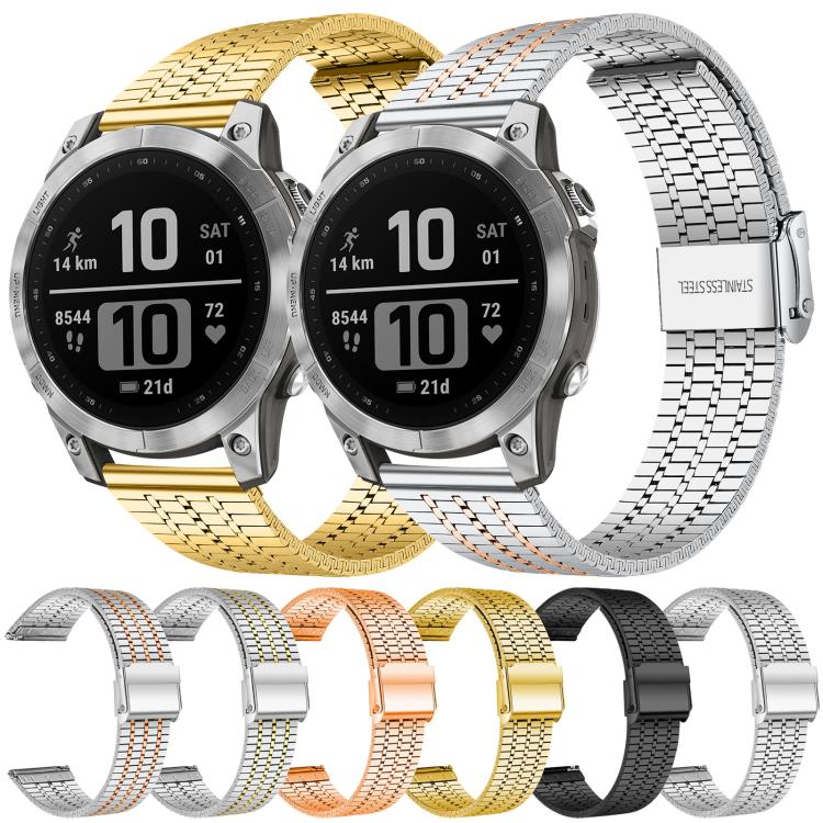 For Garmin Fenix 8 / 7 / 6 / 5 22mm xDfind Seven Beads Buckle Stainless Steel Watch Band(Black) - Watch Bands by xDfind | Online Shopping UK | buy2fix