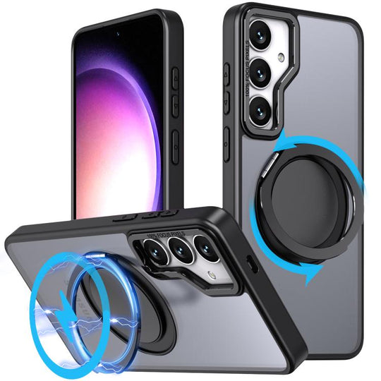 For Samsung Galaxy S24+ 5G Kalebol 360-degree Rotating MagSafe Magnetic Holder Phone Case(Black)
