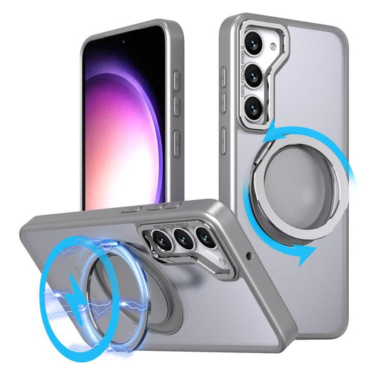 For Samsung Galaxy S23 5G Kalebol 360-degree Rotating MagSafe Magnetic Holder Phone Case(Titanium Grey)