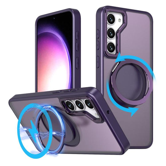 For Samsung Galaxy S23 5G Kalebol 360-degree Rotating MagSafe Magnetic Holder Phone Case(Purple)