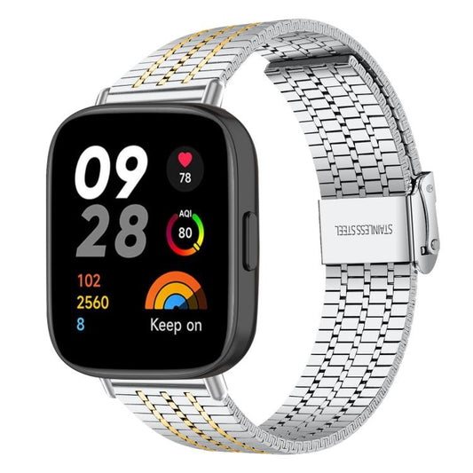 For Redmi Watch 3 xDfind Seven Beads Buckle Stainless Steel Watch Band(Silver Gold) - Watch Bands by xDfind | Online Shopping UK | buy2fix