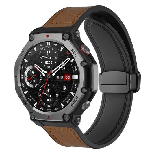 For Amazfit T-Rex 3 xDfind Crazy Horse Pattern Silicone Skin Magnetic Buckle Watch Band(Dark Brown) - Watch Bands by xDfind | Online Shopping UK | buy2fix