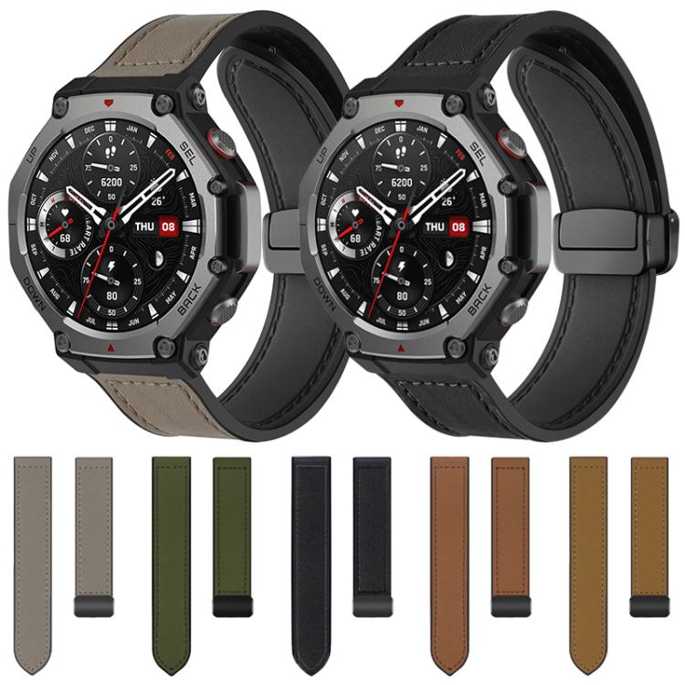 For Amazfit T-Rex 3 xDfind Crazy Horse Pattern Silicone Skin Magnetic Buckle Watch Band(Dark Brown) - Watch Bands by xDfind | Online Shopping UK | buy2fix