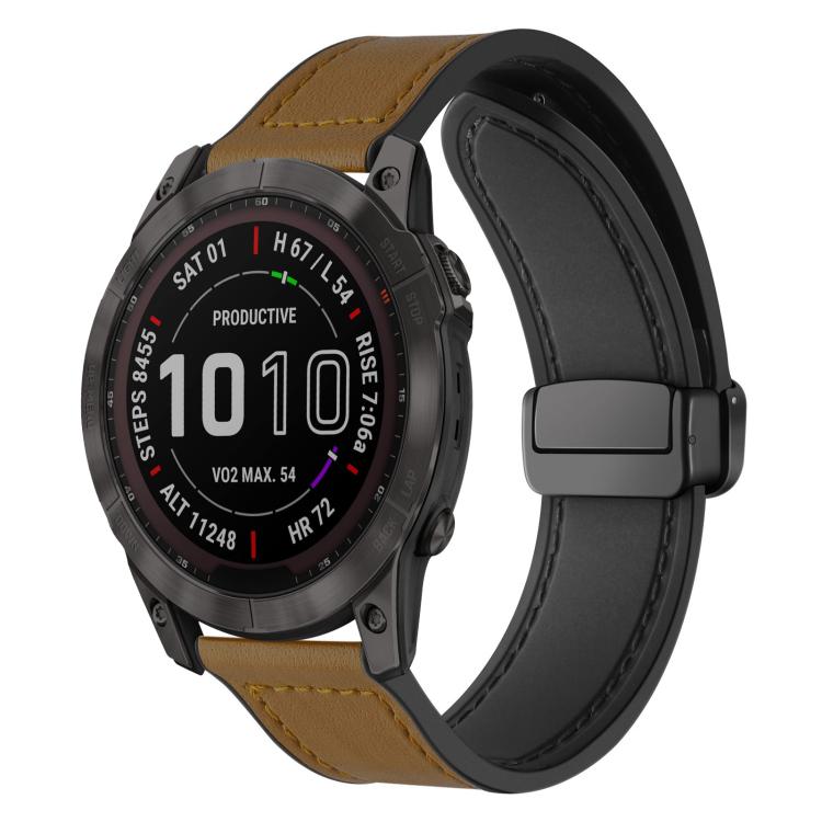 For Garmin Fenix 8 / 7X / 6X / 5X 26mm xDfind Crazy Horse Pattern Silicone Skin Magnetic Buckle Watch Band(Light Brown) - Watch Bands by xDfind | Online Shopping UK | buy2fix