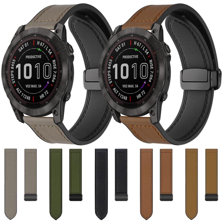 For Garmin Fenix 8 / 7X / 6X / 5X 26mm xDfind Crazy Horse Pattern Silicone Skin Magnetic Buckle Watch Band(Light Brown) - Watch Bands by xDfind | Online Shopping UK | buy2fix