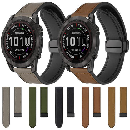 For Garmin Fenix 8 / 7X / 6X / 5X 26mm xDfind Crazy Horse Pattern Silicone Skin Magnetic Buckle Watch Band(Light Brown) - Watch Bands by xDfind | Online Shopping UK | buy2fix