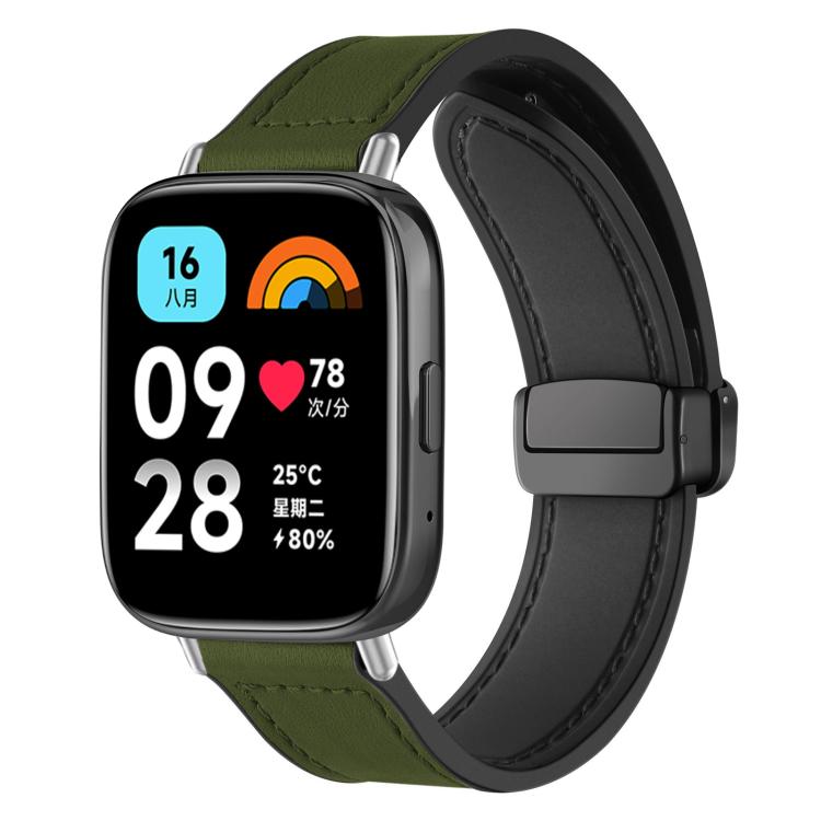 For Redmi Watch 3 Active / Watch 3 Lite xDfind Crazy Horse Pattern Silicone Skin Magnetic Buckle Watch Band(Army Green) - Watch Bands by xDfind | Online Shopping UK | buy2fix