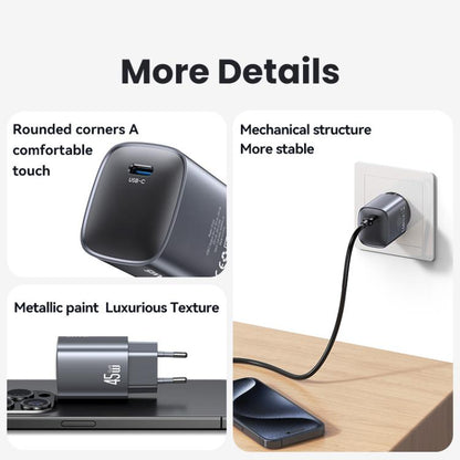 USAMS CC323 T66 45W USB-C / Type-C GaN Fast Charger, EU Plug(Gunmetal) - USB Charger by USAMS | Online Shopping UK | buy2fix