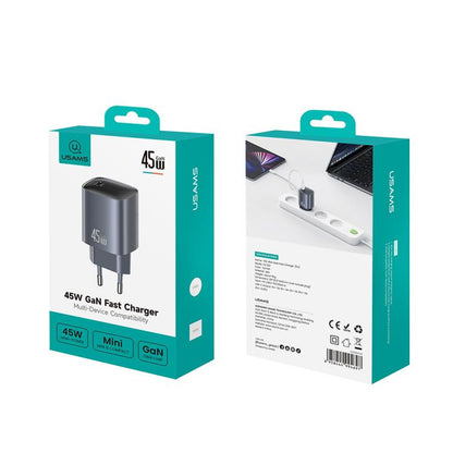 USAMS CC323 T66 45W USB-C / Type-C GaN Fast Charger, EU Plug(Gunmetal) - USB Charger by USAMS | Online Shopping UK | buy2fix