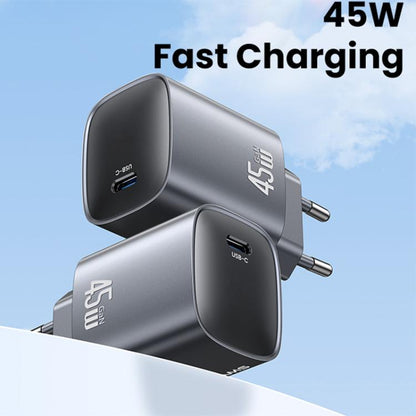 USAMS CC323 T66 45W USB-C / Type-C GaN Fast Charger, EU Plug(Gunmetal) - USB Charger by USAMS | Online Shopping UK | buy2fix
