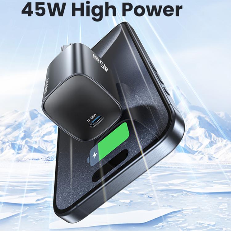 USAMS CC323 T66 45W USB-C / Type-C GaN Fast Charger, EU Plug(Gunmetal) - USB Charger by USAMS | Online Shopping UK | buy2fix