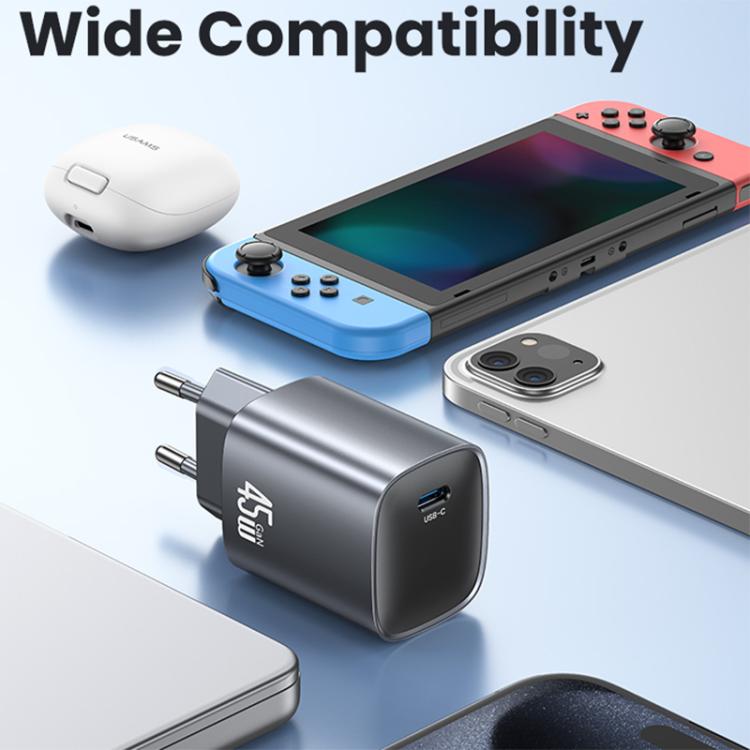 USAMS CC323 T66 45W USB-C / Type-C GaN Fast Charger, EU Plug(Gunmetal) - USB Charger by USAMS | Online Shopping UK | buy2fix