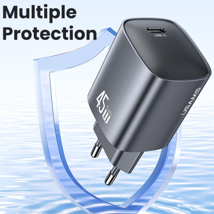 USAMS CC323 T66 45W USB-C / Type-C GaN Fast Charger, EU Plug(Gunmetal) - USB Charger by USAMS | Online Shopping UK | buy2fix