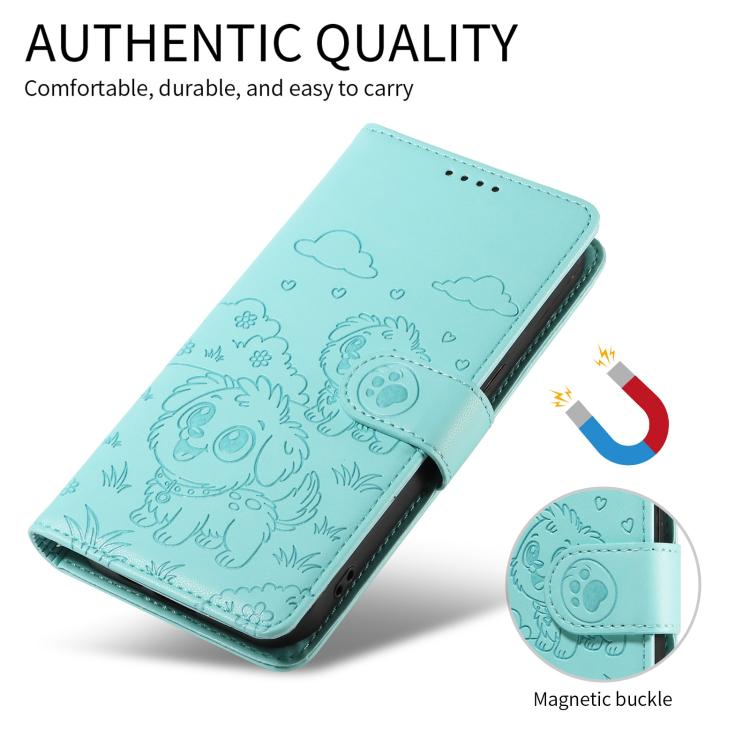 For Google Pixel 10 / 10 Pro / 9 / 9 Pro Embossed Heart Dog RFID Blocking Wallet Leather Phone Case(Green) - Google Cases by buy2fix | Online Shopping UK | buy2fix