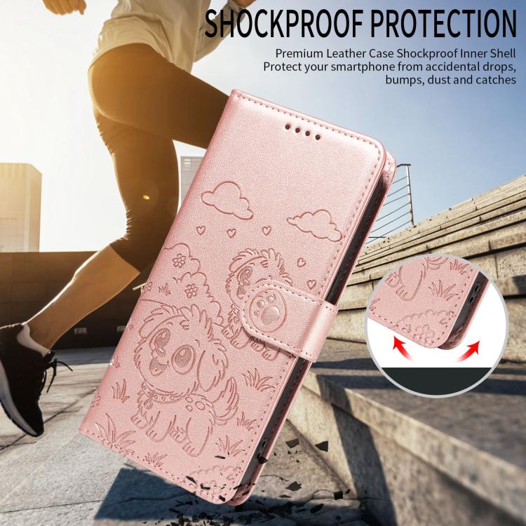 For Google Pixel 10 / 10 Pro / 9 / 9 Pro Embossed Heart Dog RFID Blocking Wallet Leather Phone Case(Rose Gold) - Google Cases by buy2fix | Online Shopping UK | buy2fix