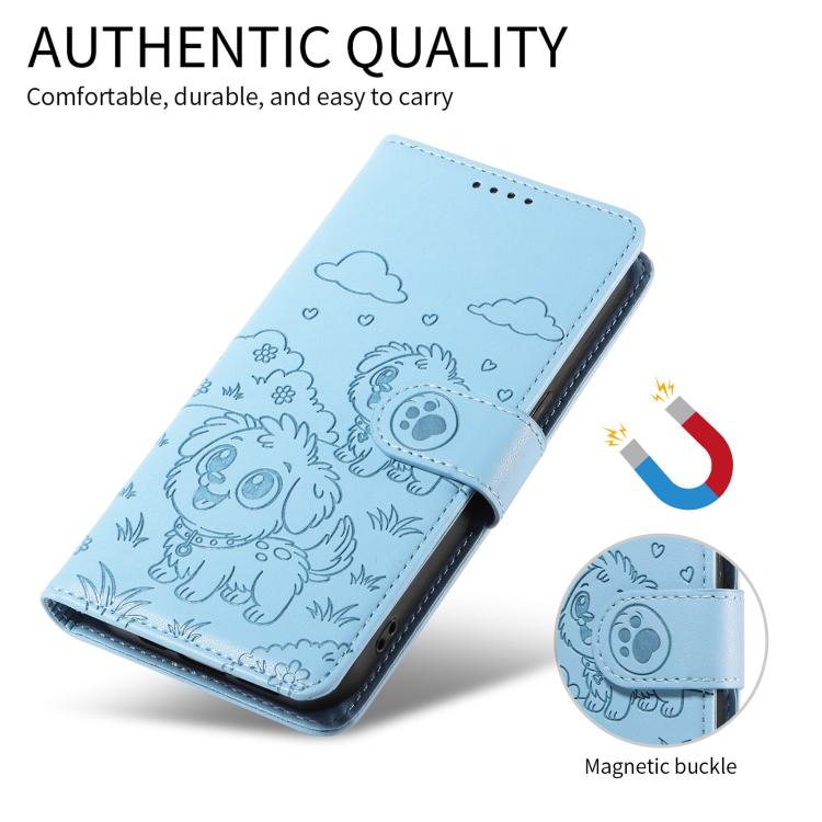For Google Pixel 10 / 10 Pro / 9 / 9 Pro Embossed Heart Dog RFID Blocking Wallet Leather Phone Case(Sky Blue) - Google Cases by buy2fix | Online Shopping UK | buy2fix