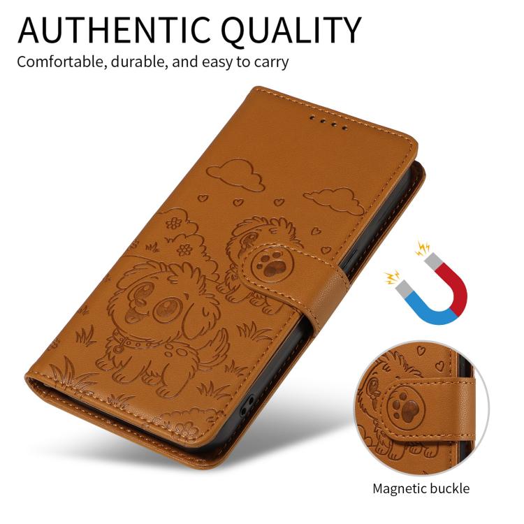 For Google Pixel 10 / 10 Pro / 9 / 9 Pro Embossed Heart Dog RFID Blocking Wallet Leather Phone Case(Brown) - Google Cases by buy2fix | Online Shopping UK | buy2fix