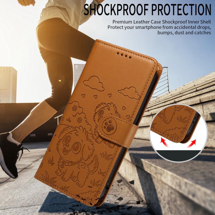 For Google Pixel 10 / 10 Pro / 9 / 9 Pro Embossed Heart Dog RFID Blocking Wallet Leather Phone Case(Brown) - Google Cases by buy2fix | Online Shopping UK | buy2fix