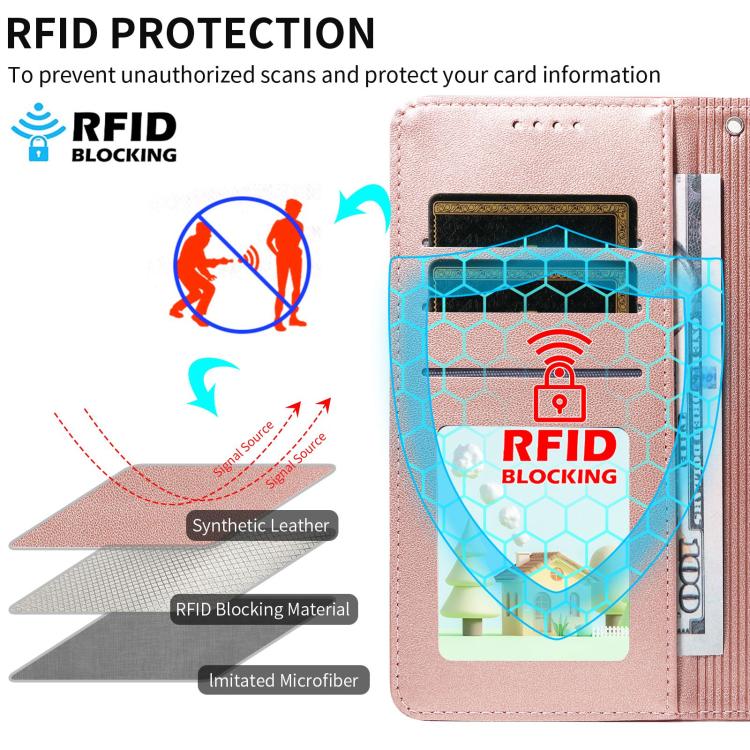 For Google Pixel 10 Pro XL / 9 Pro XL Embossed Heart Dog RFID Blocking Wallet Leather Phone Case(Rose Gold) - Google Cases by buy2fix | Online Shopping UK | buy2fix