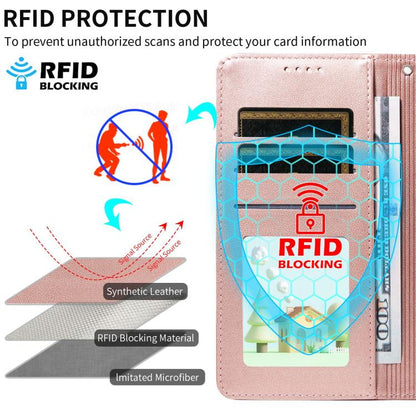 For Google Pixel 10 Pro XL / 9 Pro XL Embossed Heart Dog RFID Blocking Wallet Leather Phone Case(Rose Gold) - Google Cases by buy2fix | Online Shopping UK | buy2fix