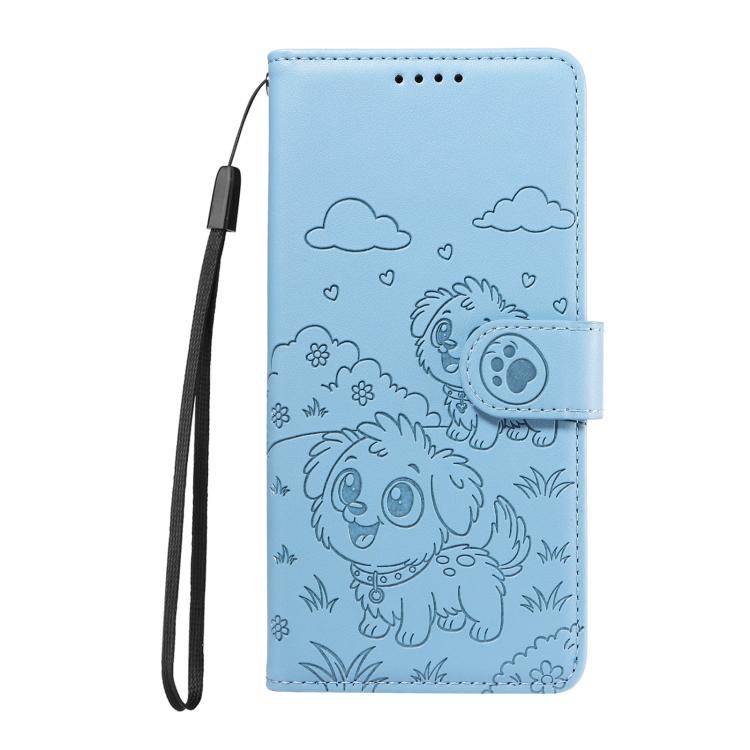For Google Pixel 10 Pro XL / 9 Pro XL Embossed Heart Dog RFID Blocking Wallet Leather Phone Case(Sky Blue) - Google Cases by buy2fix | Online Shopping UK | buy2fix