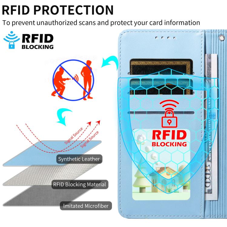For Google Pixel 10 Pro XL / 9 Pro XL Embossed Heart Dog RFID Blocking Wallet Leather Phone Case(Sky Blue) - Google Cases by buy2fix | Online Shopping UK | buy2fix