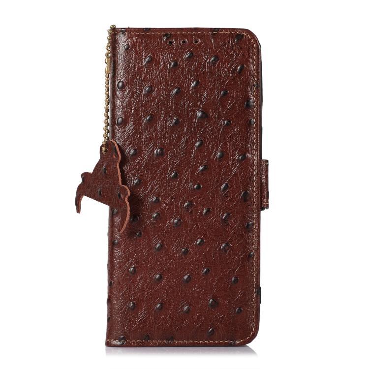 For iPhone Air Ostrich Pattern Genuine Leather RFID Phone Case(Coffee) - iPhone Air Cases by buy2fix | Online Shopping UK | buy2fix