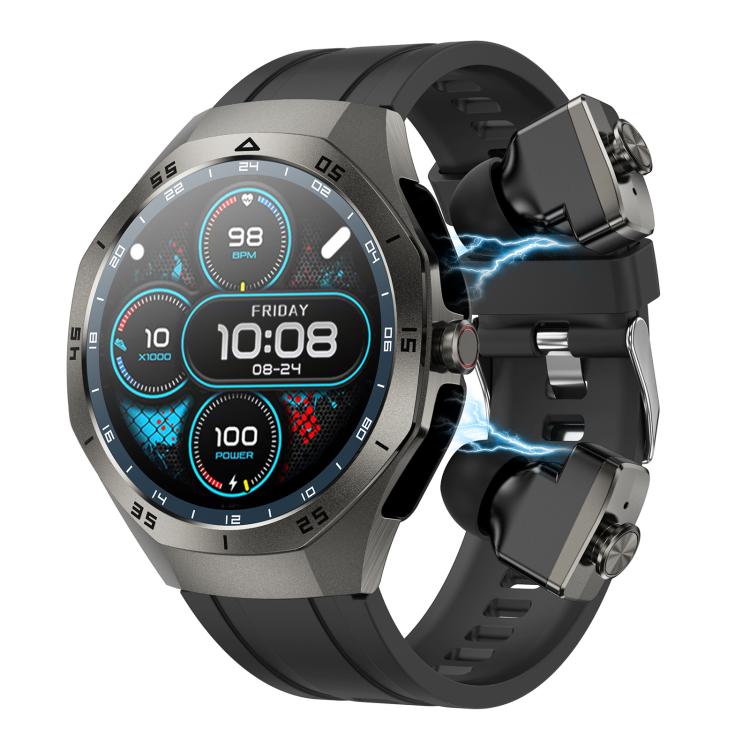 F38 Dual-ear Bluetooth Earphone Smart Watch IP67 Supports Heart Rate Monitoring, Watchband:Silicone(Black) - Smart Watches by buy2fix | Online Shopping UK | buy2fix