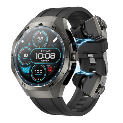 F38 Dual-ear Bluetooth Earphone Smart Watch IP67 Supports Heart Rate Monitoring, Watchband:Silicone(Black) - Smart Watches by buy2fix | Online Shopping UK | buy2fix