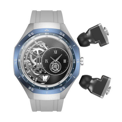 F38 Dual-ear Bluetooth Earphone Smart Watch IP67 Supports Heart Rate Monitoring, Watchband:Silicone(Silver) - Smart Watches by buy2fix | Online Shopping UK | buy2fix