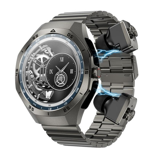 F38 Dual-ear Bluetooth Earphone Smart Watch IP67 Supports Heart Rate Monitoring, Watchband:Steel(Black) - Smart Watches by buy2fix | Online Shopping UK | buy2fix