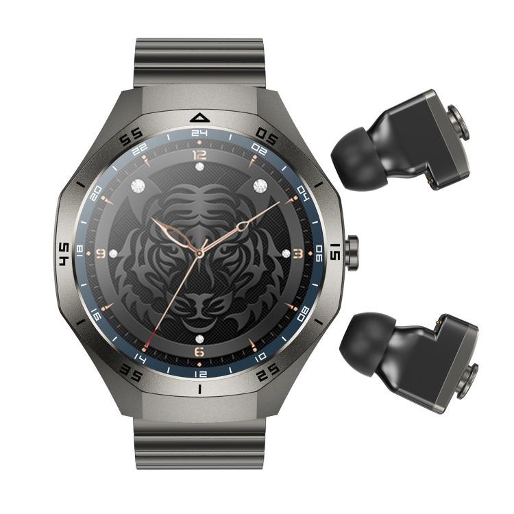 F38 Dual-ear Bluetooth Earphone Smart Watch IP67 Supports Heart Rate Monitoring, Watchband:Steel(Black) - Smart Watches by buy2fix | Online Shopping UK | buy2fix