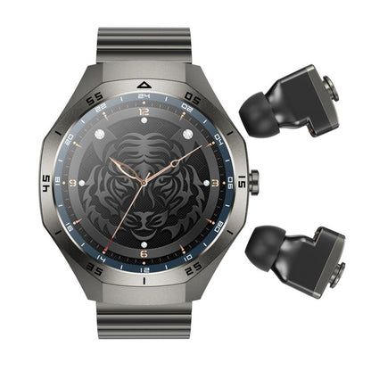 F38 Dual-ear Bluetooth Earphone Smart Watch IP67 Supports Heart Rate Monitoring, Watchband:Steel(Black) - Smart Watches by buy2fix | Online Shopping UK | buy2fix