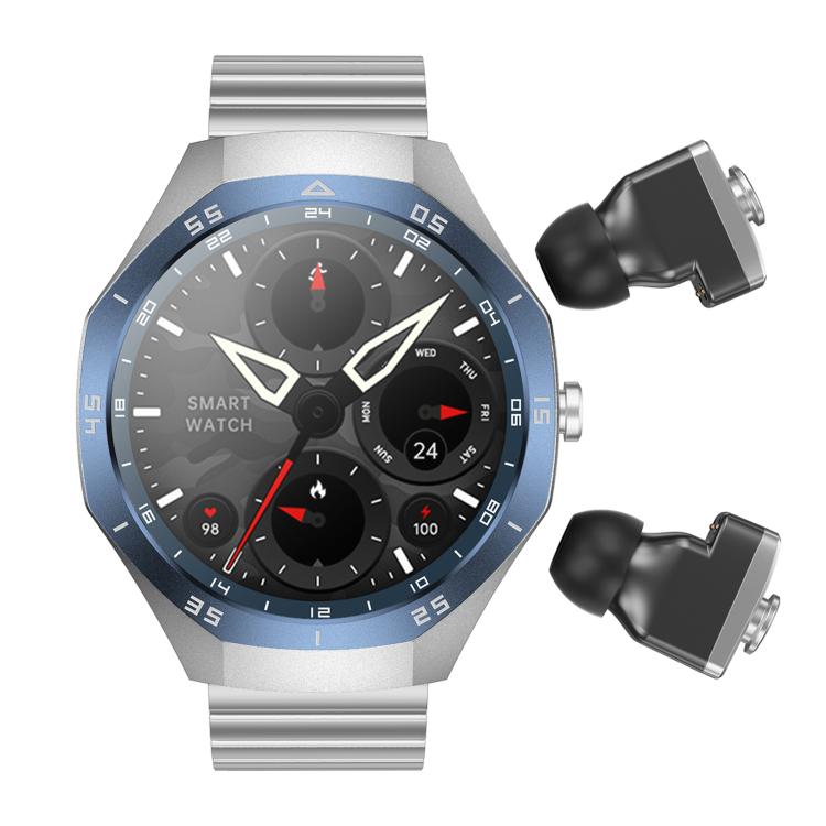 F38 Dual-ear Bluetooth Earphone Smart Watch IP67 Supports Heart Rate Monitoring, Watchband:Steel(Silver) - Smart Watches by buy2fix | Online Shopping UK | buy2fix