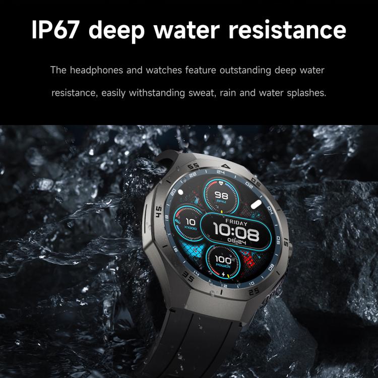 F38 Dual-ear Bluetooth Earphone Smart Watch IP67 Supports Heart Rate Monitoring, Watchband:Leather(Black) - Smart Watches by buy2fix | Online Shopping UK | buy2fix
