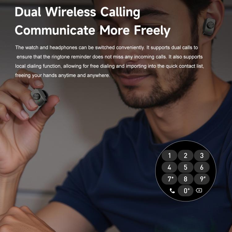 F38 Dual-ear Bluetooth Earphone Smart Watch IP67 Supports Heart Rate Monitoring, Watchband:Leather(Silver) - Smart Watches by buy2fix | Online Shopping UK | buy2fix