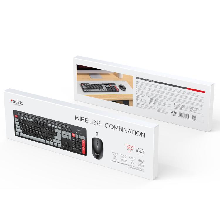 Yesido KB43 2.4G Wireless Keyboard Mouse Set, Version:Arabic Version(Black) - Wireless Keyboard by Yesido | Online Shopping UK | buy2fix